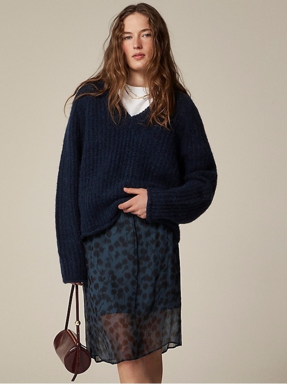 J. Crew Ribbed V-neck Sweater in Wool Blend Navy Small